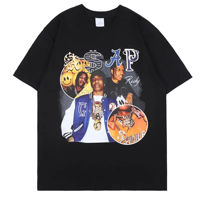 Asap Rocky Streetwear Vintage Graphic Oversized T Shirt Mens