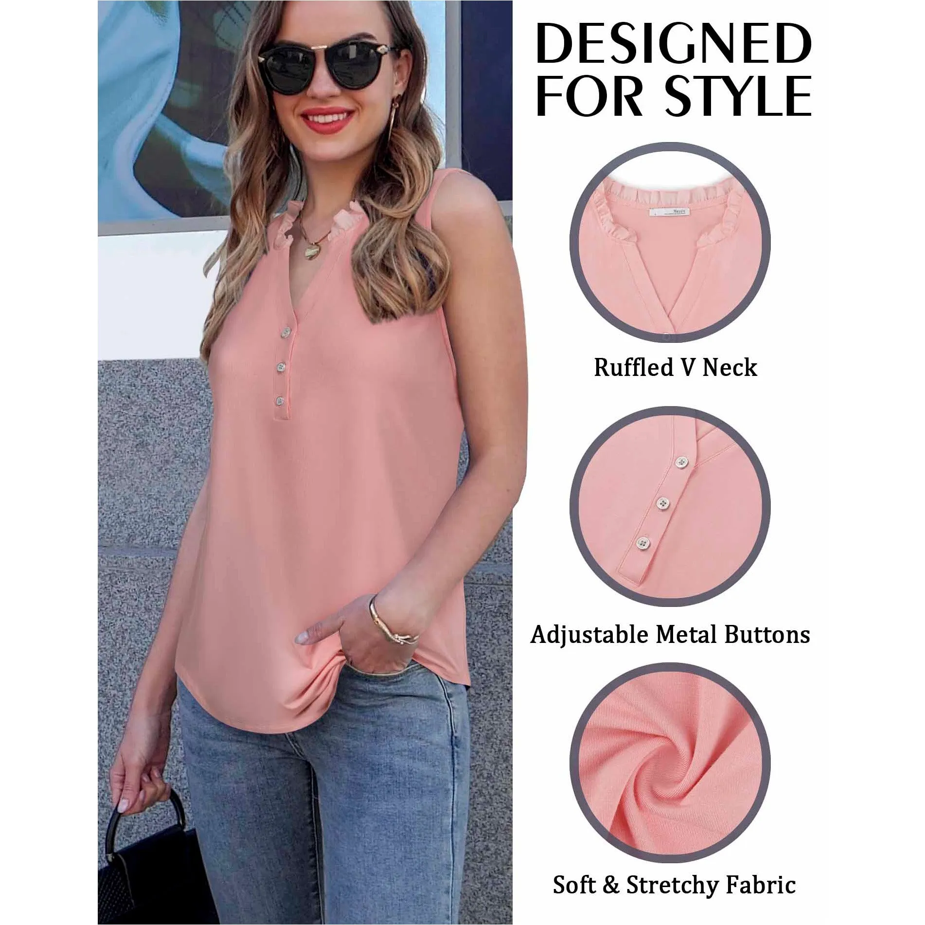 Ruffled Collar V Neck Tank Top