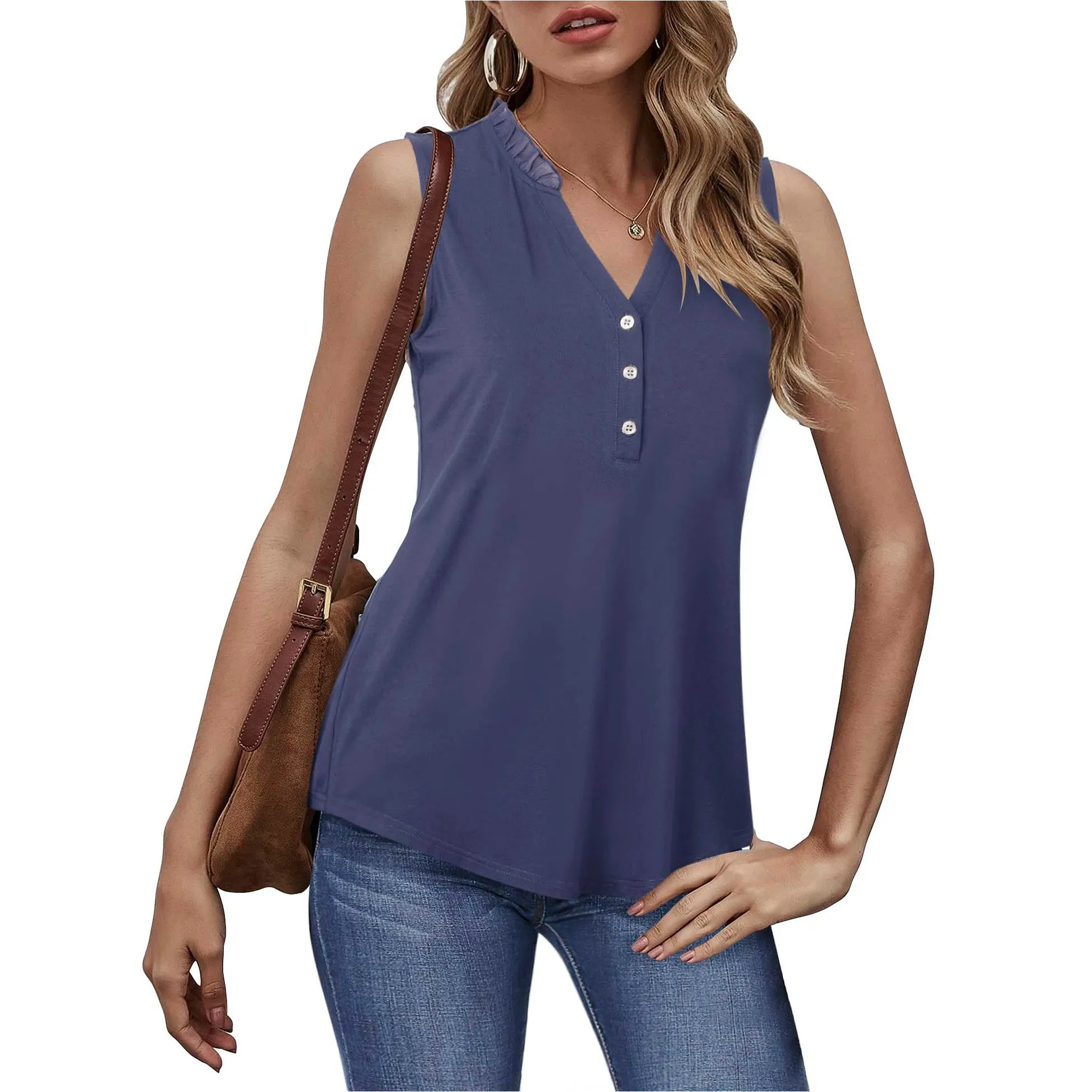 Ruffled Collar V Neck Tank Top