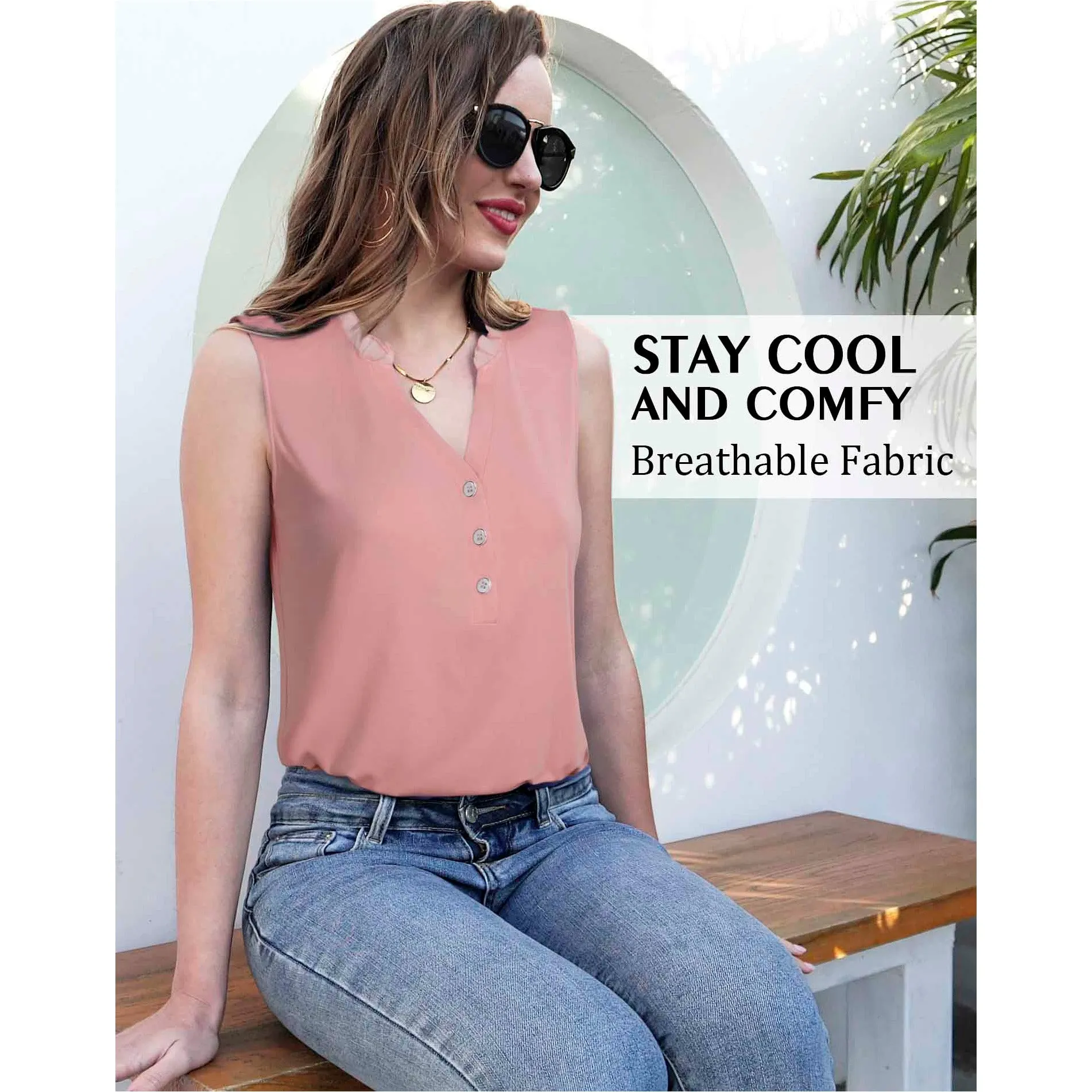 Ruffled Collar V Neck Tank Top