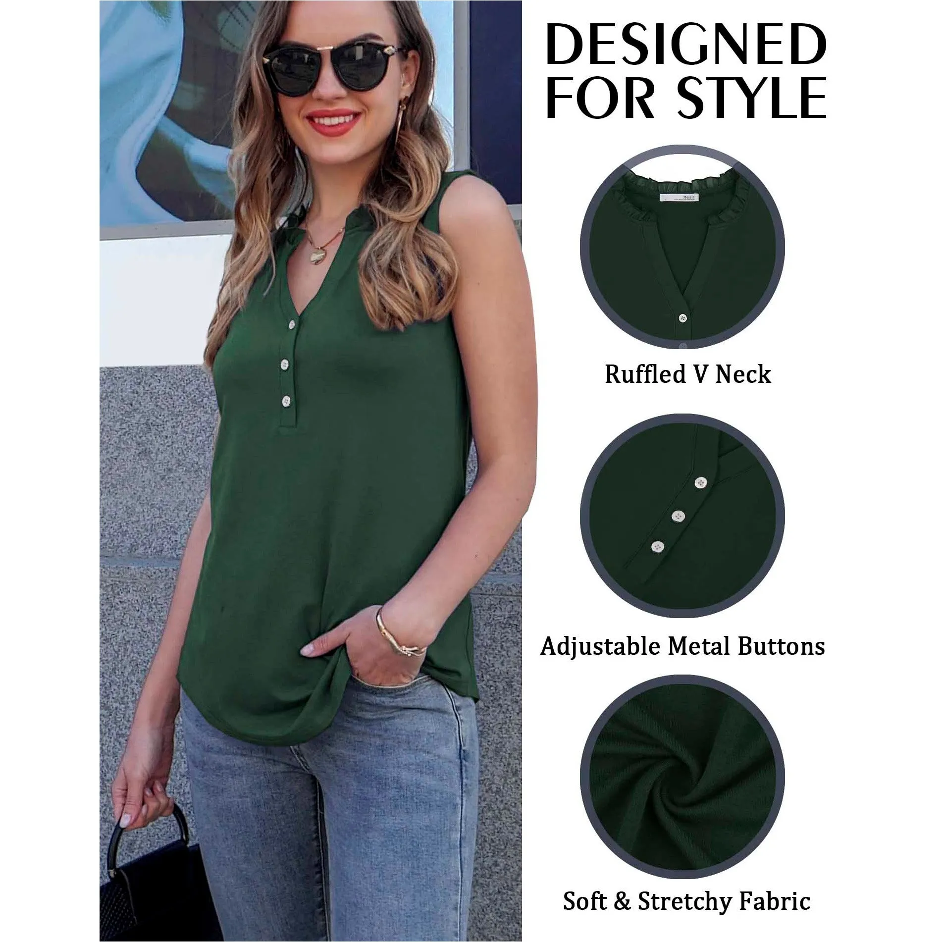 Ruffled Collar V Neck Tank Top