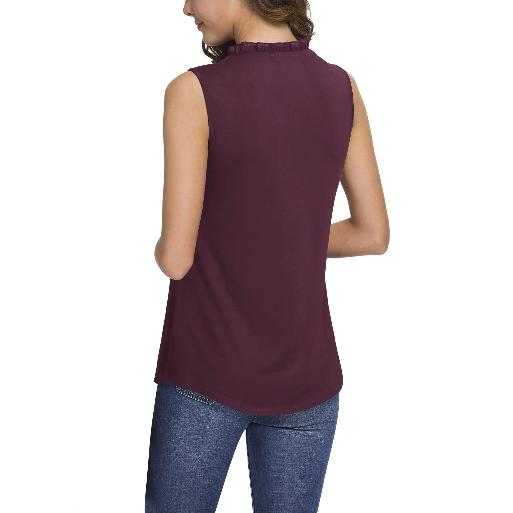 Ruffled Collar V Neck Tank Top