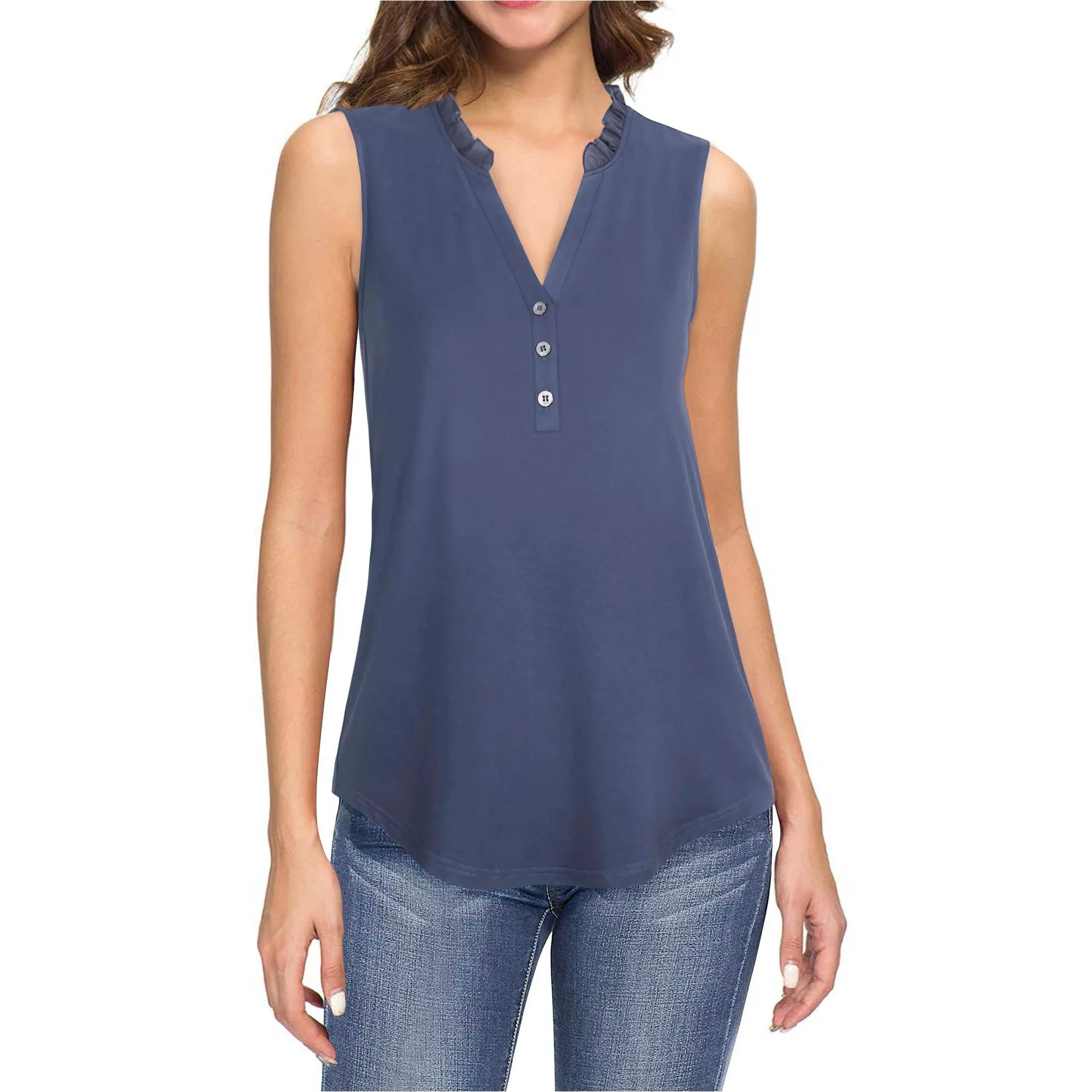 Ruffled Collar V Neck Tank Top