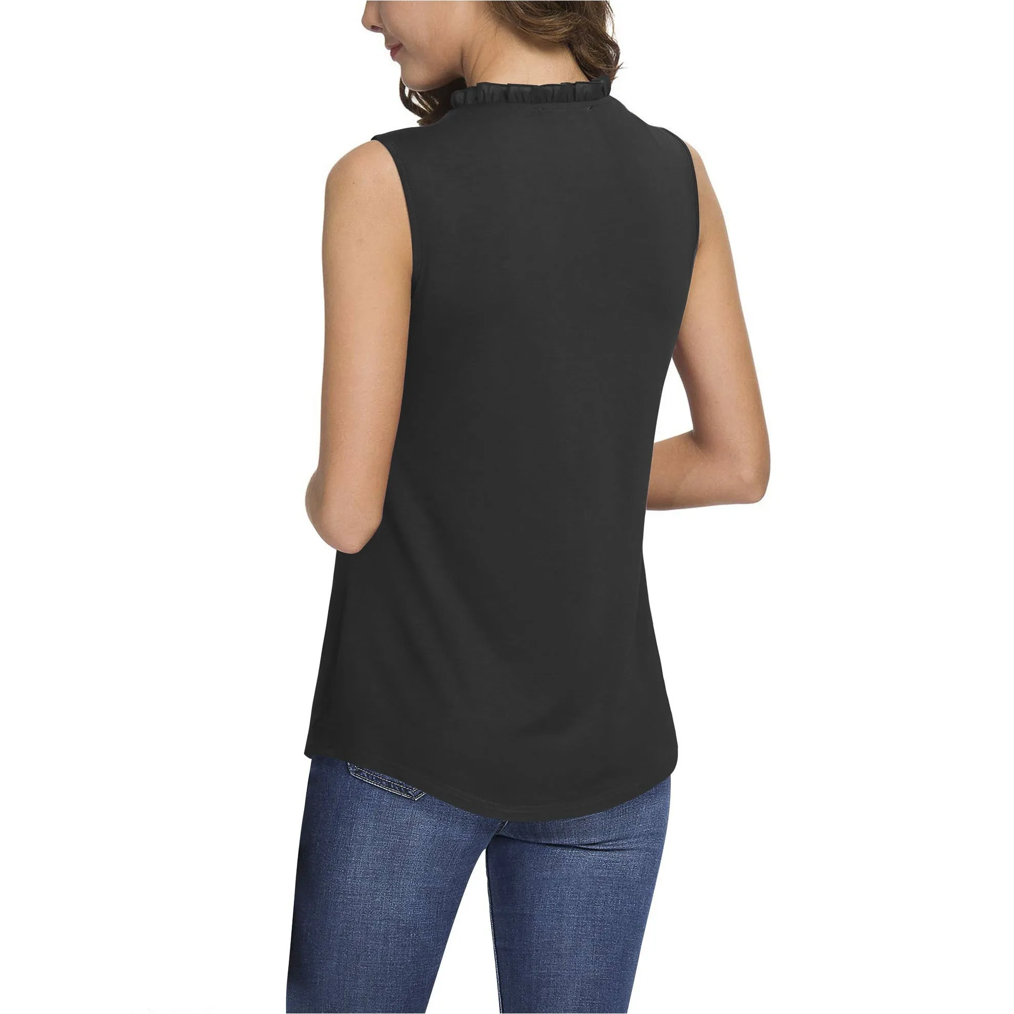 Ruffled Collar V Neck Tank Top