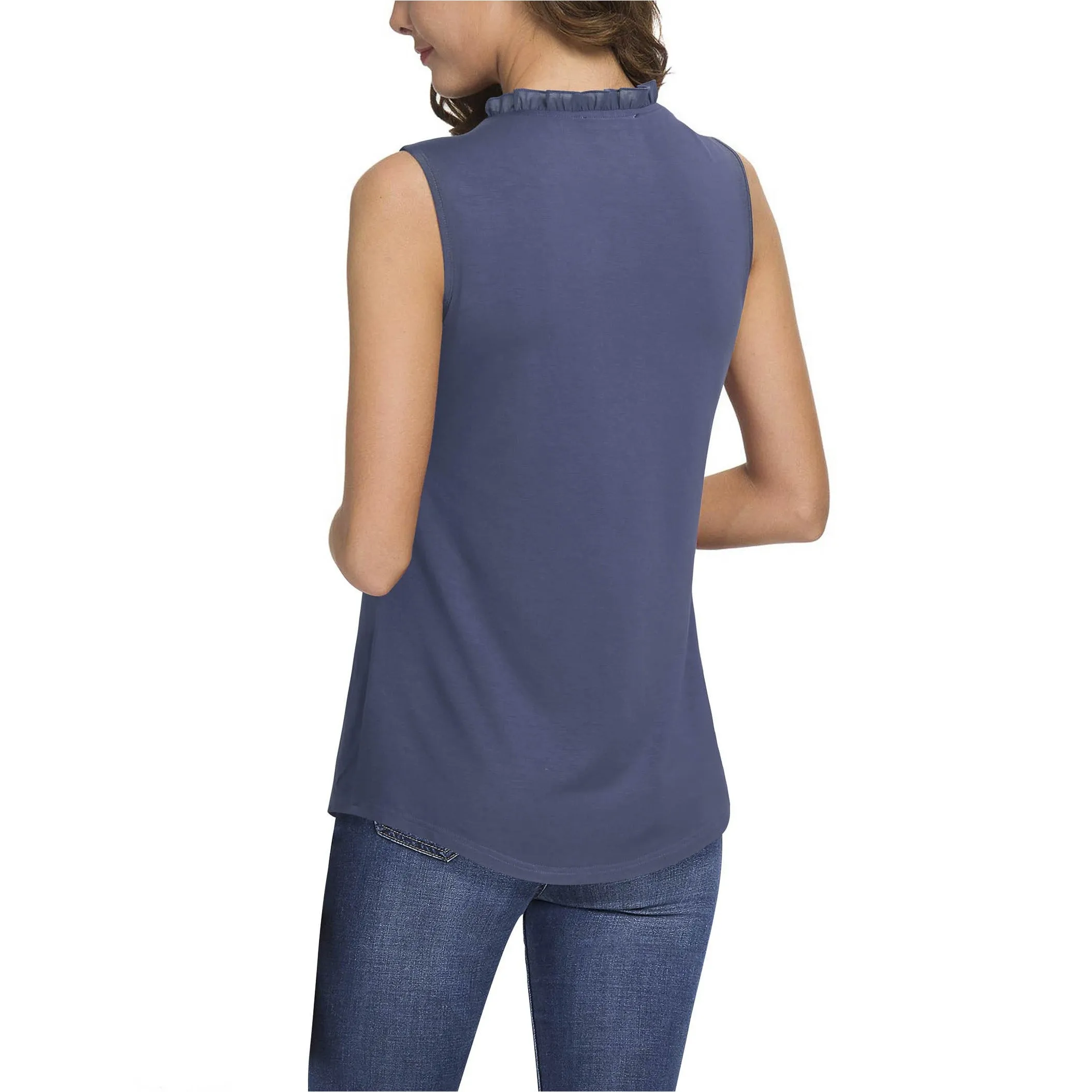 Ruffled Collar V Neck Tank Top