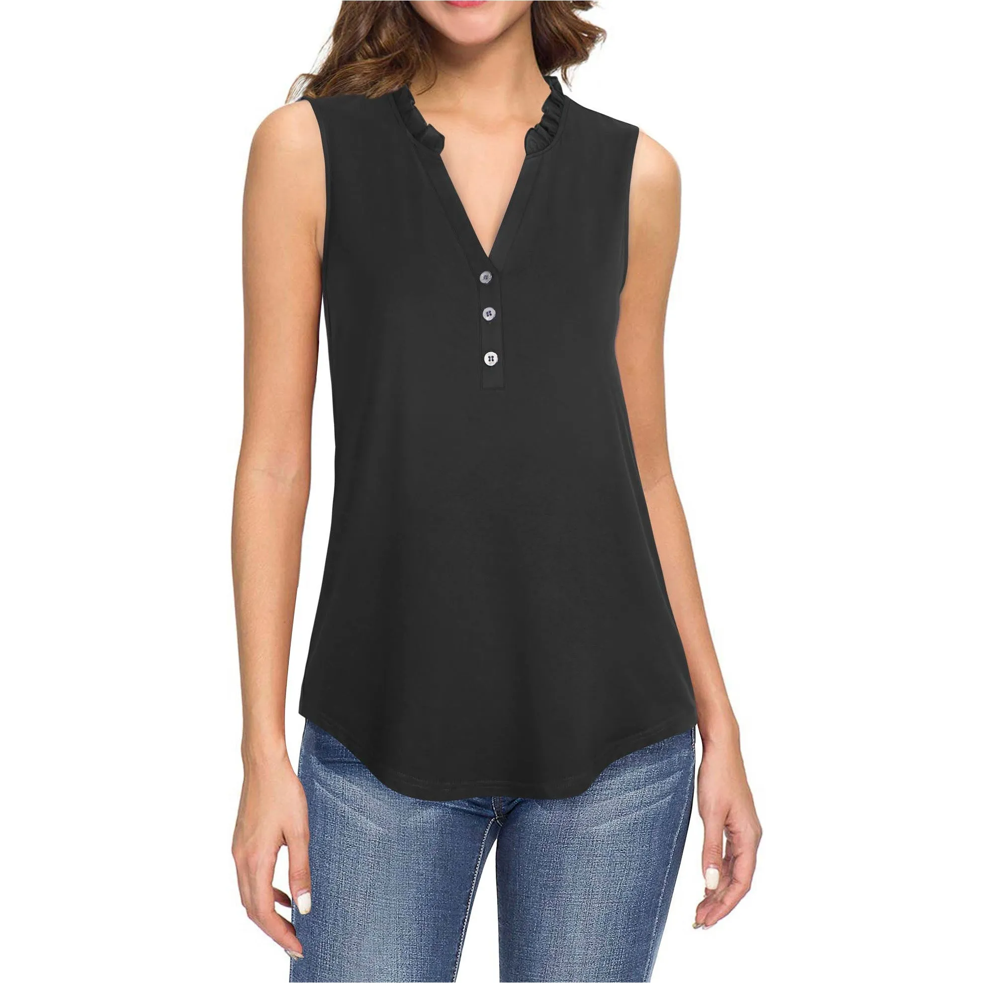 Ruffled Collar V Neck Tank Top
