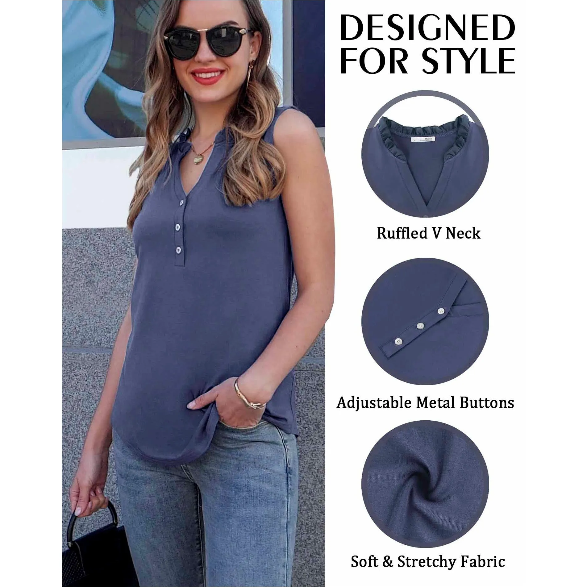 Ruffled Collar V Neck Tank Top