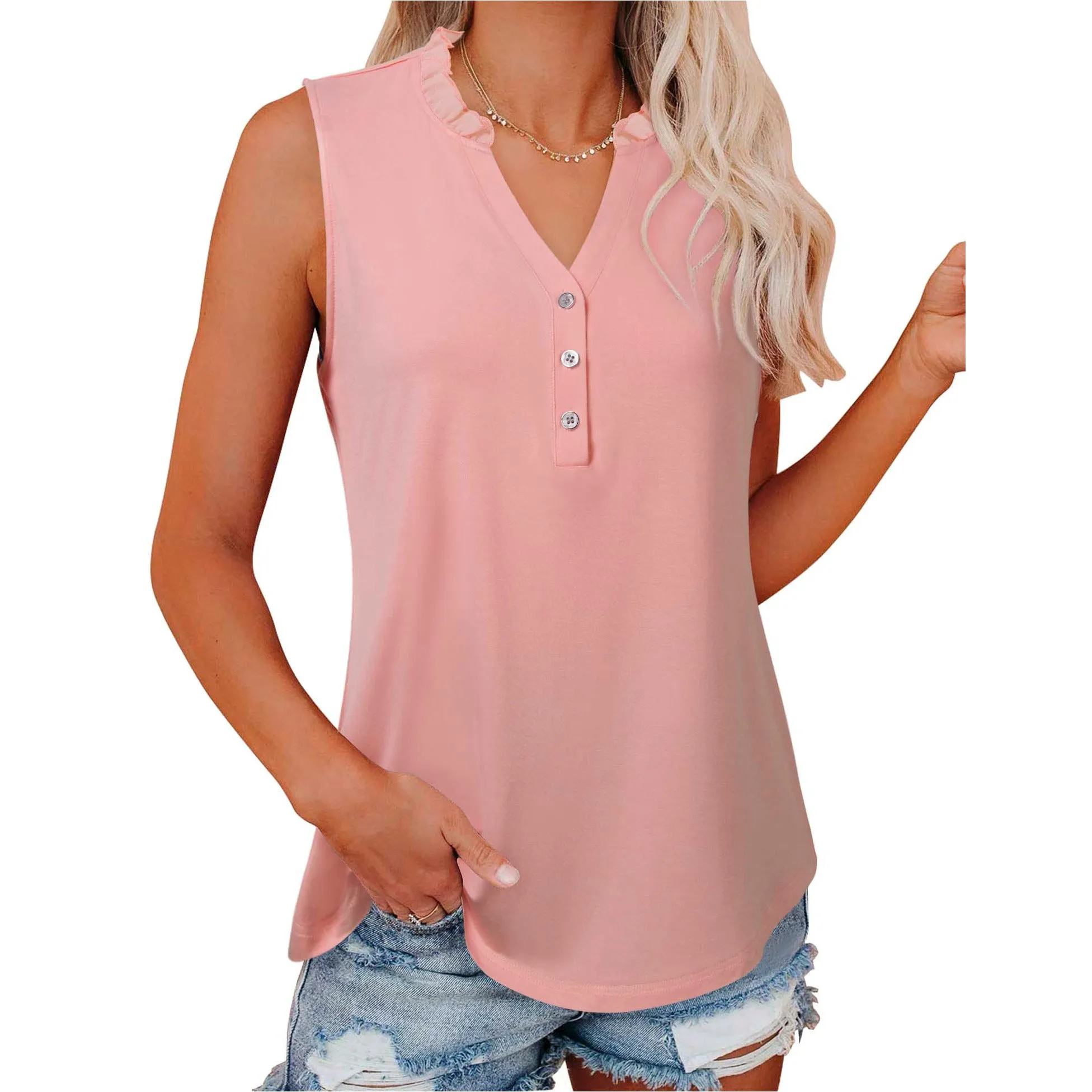 Ruffled Collar V Neck Tank Top
