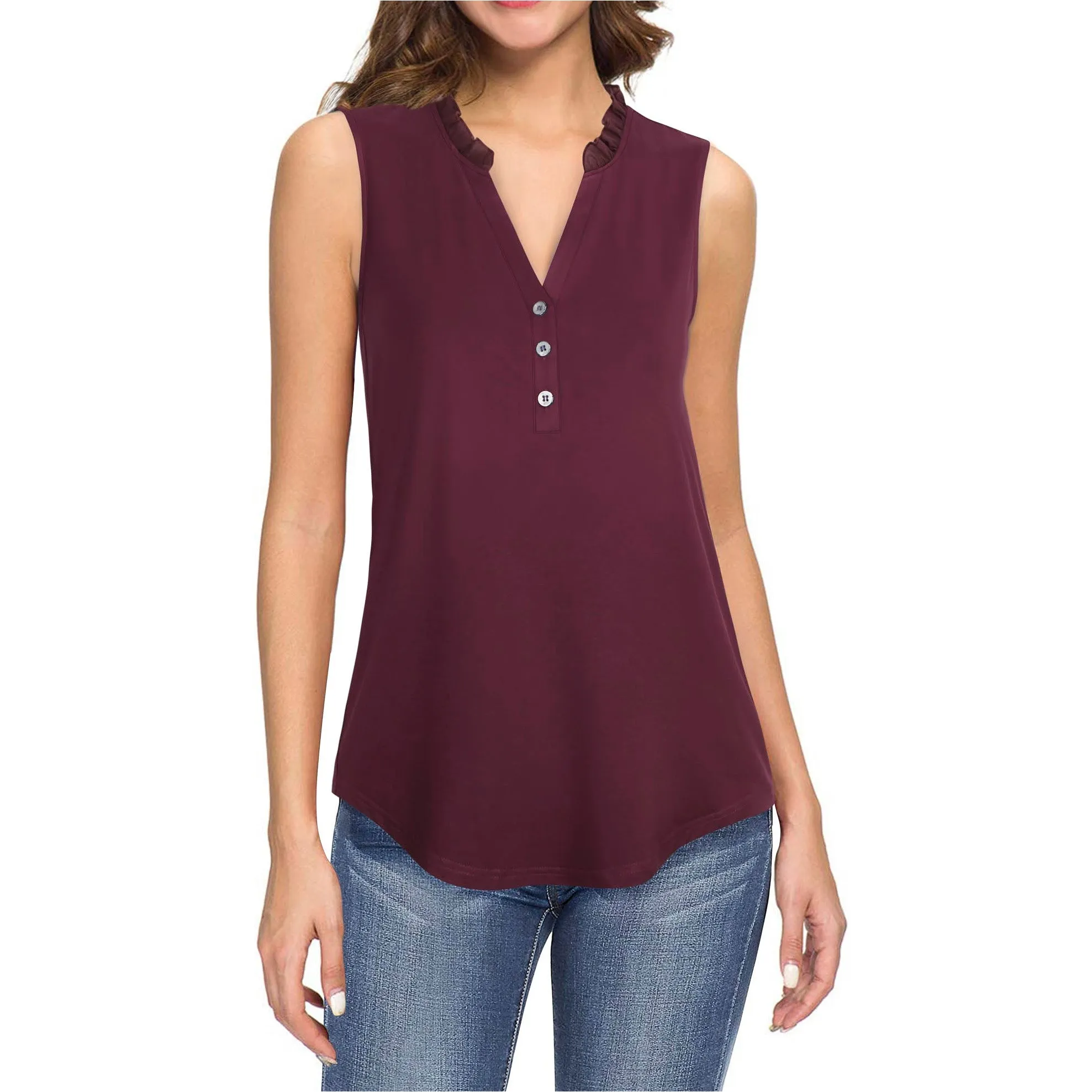Ruffled Collar V Neck Tank Top