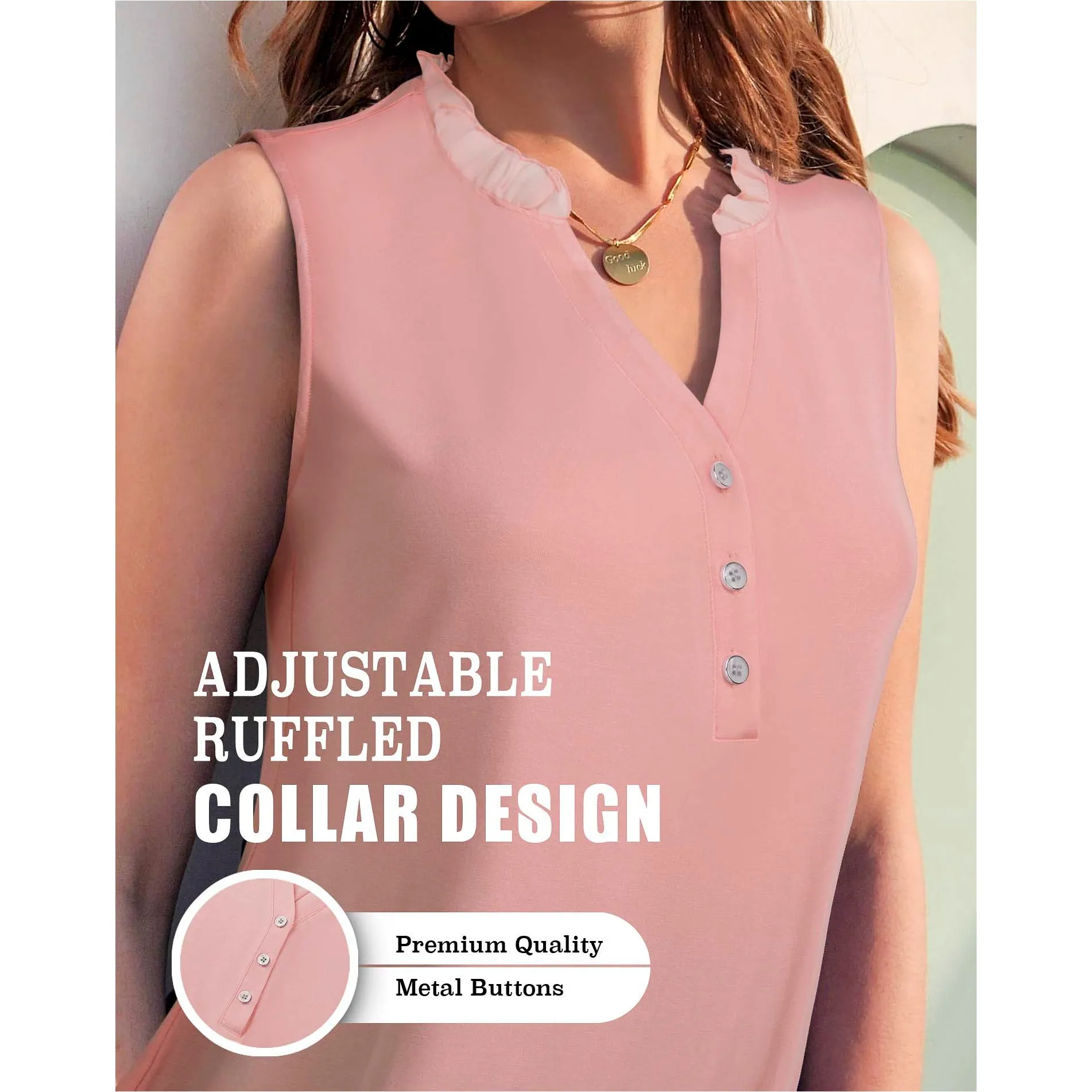 Ruffled Collar V Neck Tank Top