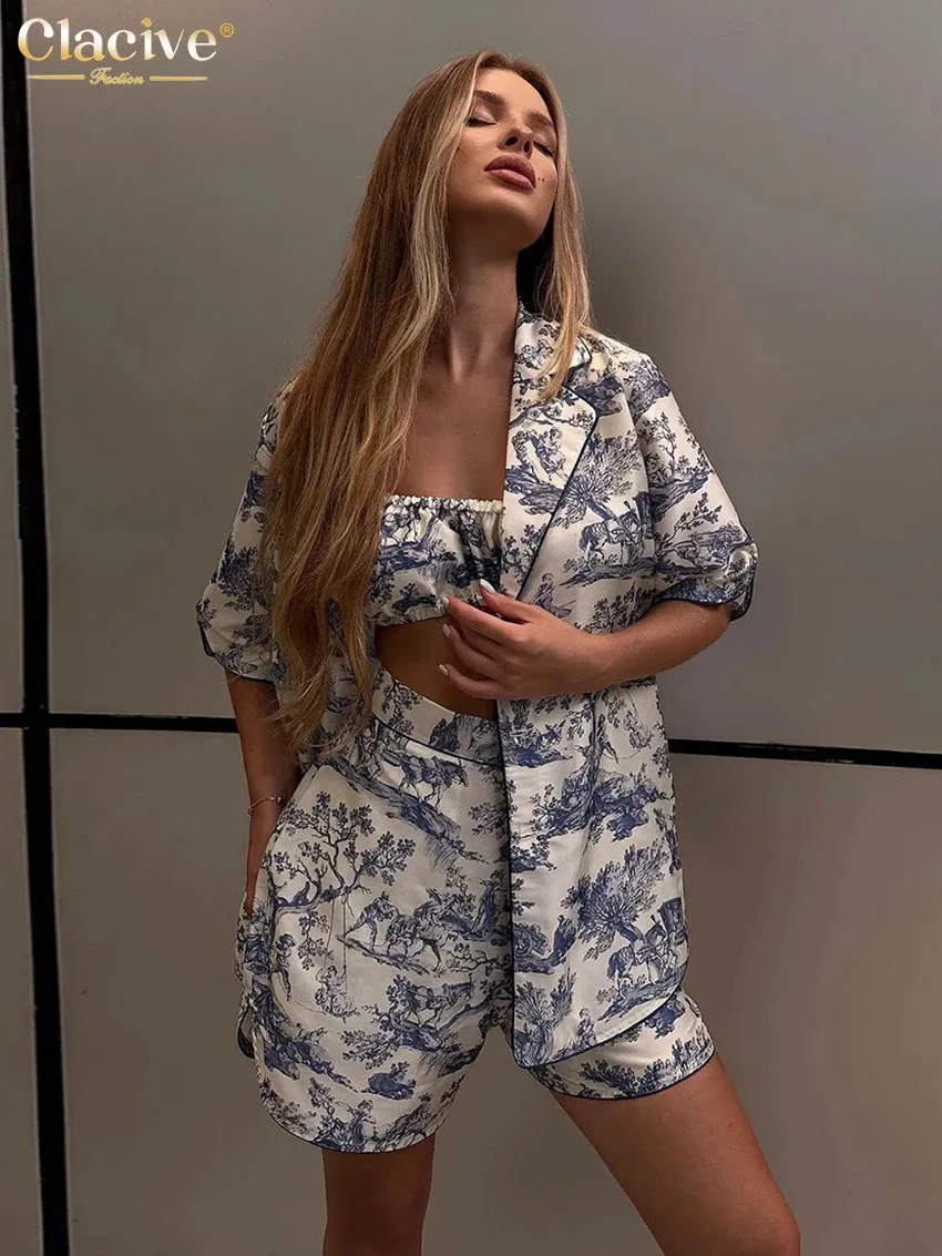 Sexy 3 Piece Sets Short Sleeve Shirt   Bra With High Waist Shorts Set Summer Clothes